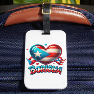 Etiqueta Para Maletas Puerto Rico Bandera del Corazón de Amor Boricua