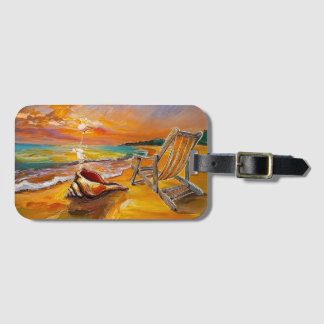 Etiqueta Para Maletas Puesta de sol junto a la playa con silla