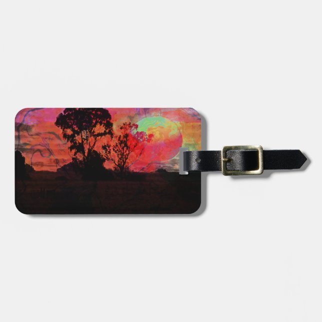 Etiqueta Para Maletas Puesta del sol con el árbol (Frente Horizontal)