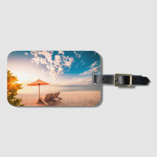 Etiqueta Para Maletas Puesta del sol hermosa de la playa de Maldivas