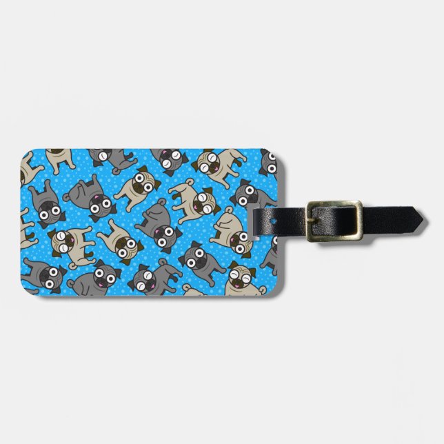 Etiqueta Para Maletas Pug-a-Dot (Azul) (Frente Horizontal)