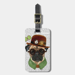 Etiqueta Para Maletas Pug con el Gorra de Steampunk Bowler
