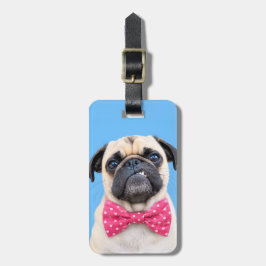 Etiqueta Para Maletas Pug con lazo rosa