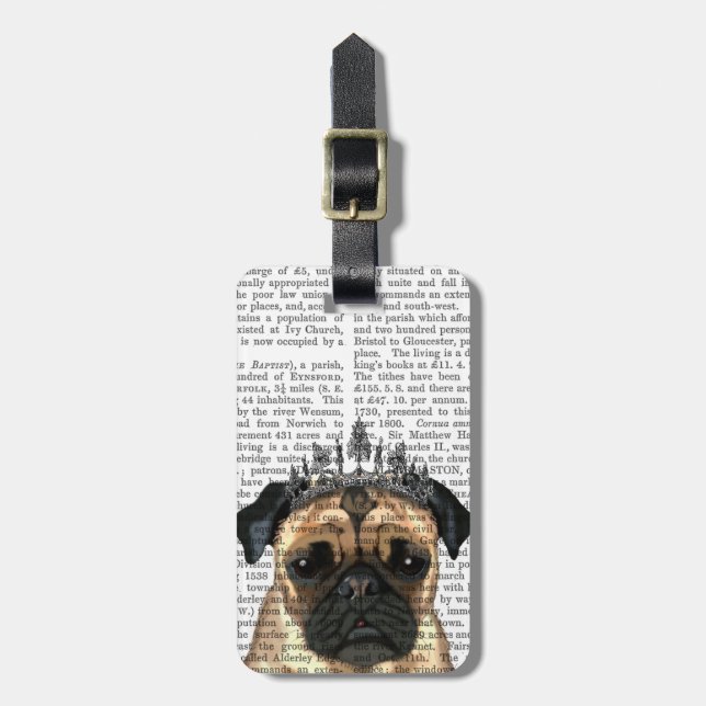 Etiqueta Para Maletas Pug Con Tiara (Frente Vertical)