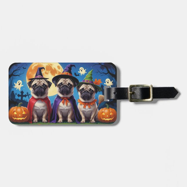 Etiqueta Para Maletas Pug Dog Pumpkin Halloween Funny (Frente Horizontal)