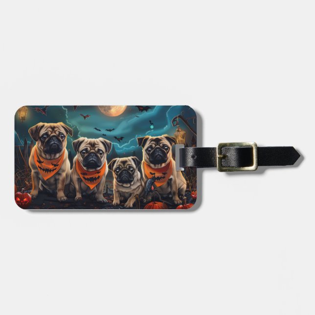 Etiqueta Para Maletas Pug Halloween Spooky (Frente Horizontal)