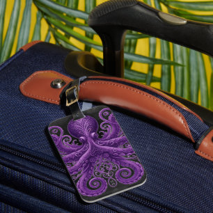Etiqueta Para Maletas Pulpo Morado Victoriano Steampunk Kraken