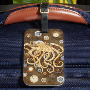 Etiqueta Para Maletas Pulpo Steampunk Surrealista Estilo Retro Máquina N