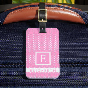 Etiqueta Para Maletas Punto de Polka Blanco Rosa suave color rosa oscuro