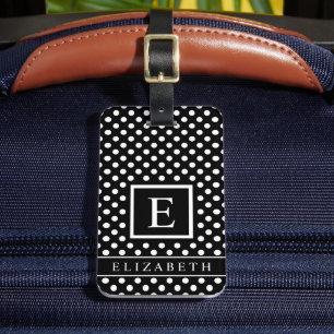 Etiqueta Para Maletas Punto De Polka Blanco Y Negro personalizable