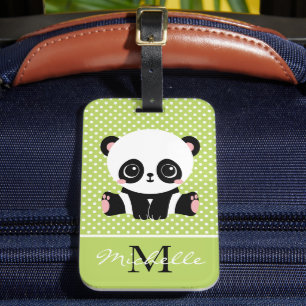 Etiqueta Para Maletas Punto de Polka Personalizado del Oso de Panda Cuta