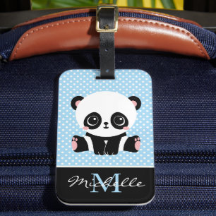 Etiqueta Para Maletas Punto de Polka Personalizado del Oso de Panda Cuta