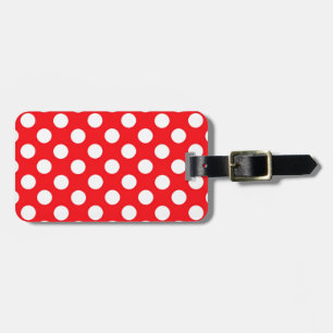 Etiqueta Para Maletas Puntos de polka blanco sobre fondo rojo