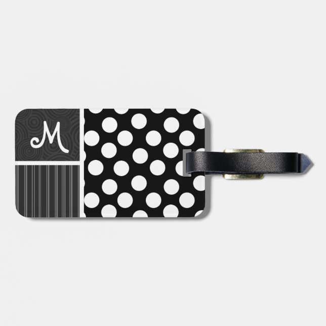 Etiqueta Para Maletas Puntos de polka blancos y negros (Atrás Horizontal)