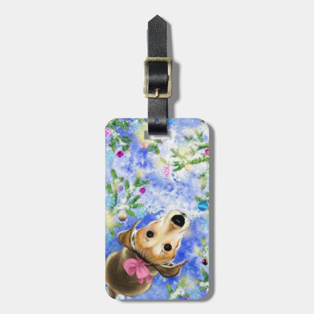 Etiqueta Para Maletas Puppy Con Cinta Rosa - Cuidada (Frente Vertical)