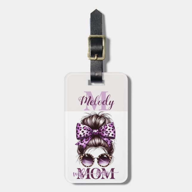 Etiqueta Para Maletas Purple Messy Bun Mom Wife Boss (Frente Vertical)