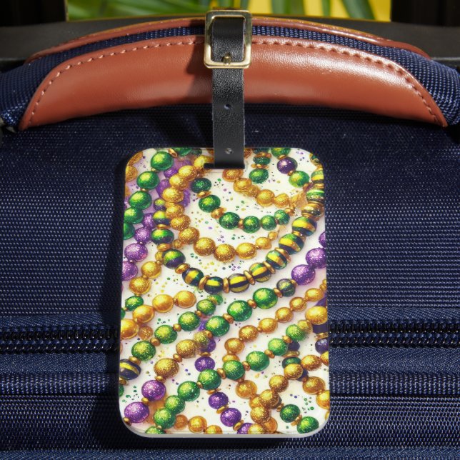 ETIQUETA PARA MALETAS PURPLE VERDE ORO MARDI GRAS BEBES (Anverso In situ 2)
