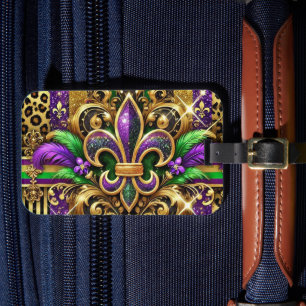 ETIQUETA PARA MALETAS PURPLE VERDE ORO MARDI GRAS FLEUR DE LIS