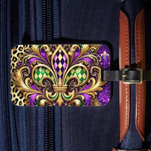 ETIQUETA PARA MALETAS PURPLE VERDE ORO MARDI GRAS FLEUR DE LIS