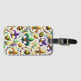 ETIQUETA PARA MALETAS PURPLE VERDE ORO MARDI GRAS FLEUR DE LIS