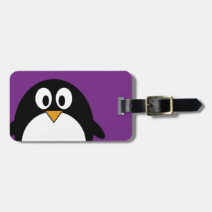 Etiqueta Para Maletas púrpura linda del pingüino del dibujo animado