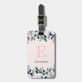 Etiqueta Para Maletas Púrpura rosa y acuarela floral verde