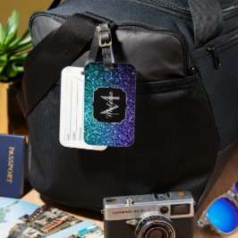 Etiqueta Para Maletas Purpurina azul Aqua Ombre fino chispas Monograma
