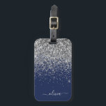 Etiqueta Para Maletas Purpurina azul de la Marina Plata Monograma Girly<br><div class="desc">Nombre del Monograma del Purpurina de espuma azul de plata y marina y almohada inicial. La etiqueta de la bolsa de equipaje hace el dulce perfecto de 16 años,  boda,  ducha de novia,  ducha de bebé o regalo de soltera para alguien que decora su habitación con estilo.</div>