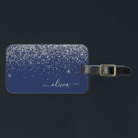 Etiqueta Para Maletas Purpurina azul de la Marina Plata Monograma Girly<br><div class="desc">Nombre del Monograma del Purpurina de espuma azul de plata y marina y almohada inicial. La almohada hace el dulce perfecto cumpleaños de 16 años,  boda,  ducha de novia,  ducha de bebé o fiesta de soltera regalo para alguien decorando su habitación con estilo.</div>