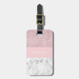 Etiqueta Para Maletas Purpurina color de rosa femenino elegante del oro