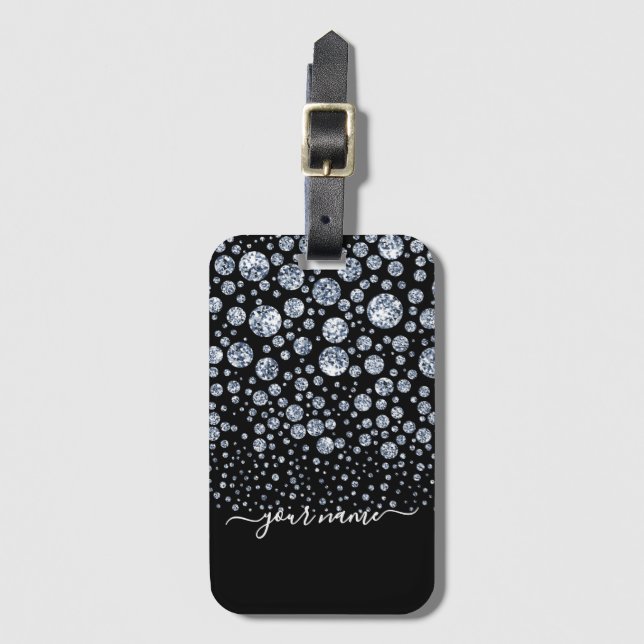 Etiqueta Para Maletas Purpurina de diamantes plateado diamante de imitac (Anverso vertical)