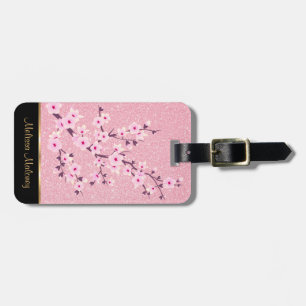 Etiqueta Para Maletas Purpurina de flores de cerezo rosa