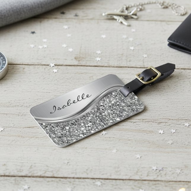 Etiqueta Para Maletas Purpurina de imitación plateada Glam Bling Metaliz (Subido por el creador)