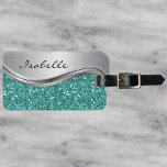Etiqueta Para Maletas Purpurina de imitación Verde azulada de plata Glam<br><div class="desc">Este diseño puede ser personalizado en el área proporcionada cambiando la foto y/o el texto. O puede personalizarse haciendo clic en Personalizar esta plantilla y, a continuación, eligiendo la opción de hacer clic en el personalizar y eliminando o cambiando el color del fondo, agregando texto, cambiando el color o estilo...</div>