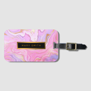 Etiqueta Para Maletas Purpurina de mármol de lujo Pink Purple Gold