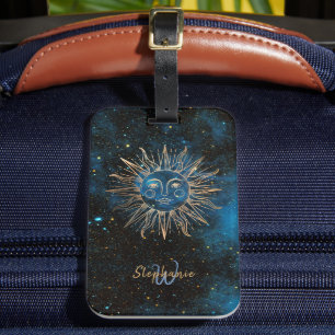 Etiqueta Para Maletas Purpurina de monograma solar celeste Moda de la Ma
