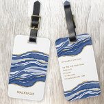 Etiqueta Para Maletas Purpurina de oro de Marble Agate<br><div class="desc">La acuarela azul índigo combina el diseño de mármol con detalles purpurinas en oro falso para destacar entre la multitud. Añade tus propios detalles para personalizar.</div>