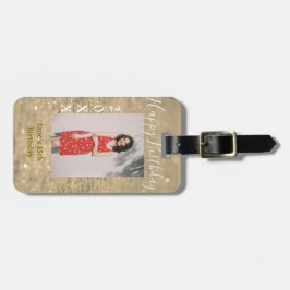 Etiqueta Para Maletas Purpurina de oro feliz año de la foto del 15 cumpl