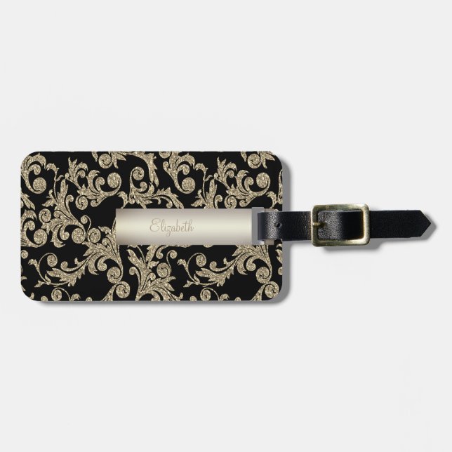 Etiqueta Para Maletas Purpurina elegante Swirls - Personalizado (Frente Horizontal)