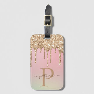 Etiqueta Para Maletas Purpurina Glam Gold Dris Elegante Monograma