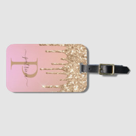 Etiqueta Para Maletas Purpurina Glam Gold Dris Equipaje elegante monogra