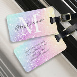 Etiqueta Para Maletas Purpurina glamoroso Holograma Bonito monogramada<br><div class="desc">Personalice fácilmente este elegante y colorido patrón de purpurina bokeh con su nombre personalizado y/o monograma.</div>