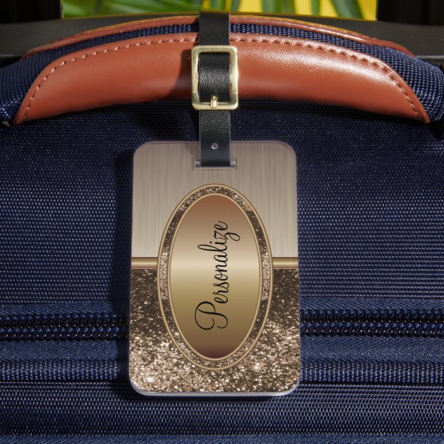 Etiqueta Para Maletas Purpurina marrón y pincel Metalizado Imprimir bron (Anverso In situ 2)