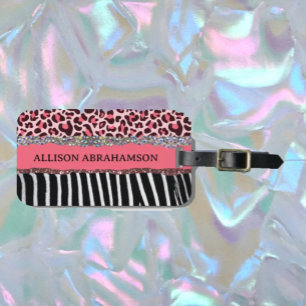 Etiqueta Para Maletas Purpurina moderno de viajero de mundo rosa