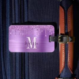 Etiqueta Para Maletas Purpurina morado monogramado goteo Metalizado