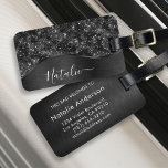 Etiqueta Para Maletas Purpurina negro metálico personalizado<br><div class="desc">Personaliza fácilmente esta etiqueta de equipaje con motivos de purpurina metalizado y glamorosa con su propio nombre personalizado.</div>