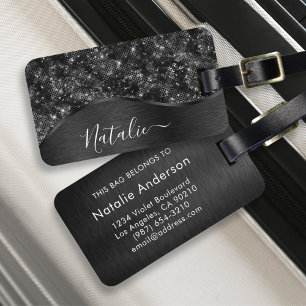 Etiqueta Para Maletas Purpurina negro metálico personalizado