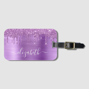 Etiqueta Para Maletas Purpurina Perforaciones púrpura monogramadas