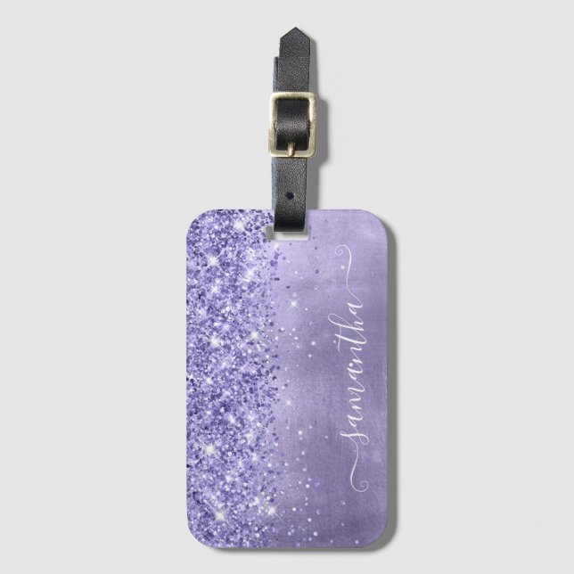 Etiqueta Para Maletas Purpurina Periwinkle Lavender Blue Girly Signature (Anverso vertical)