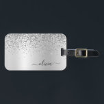 Etiqueta Para Maletas Purpurina plateado Monograma Metalizado Nombre de<br><div class="desc">Purpurina de espuma metálica de Relieve metalizado Faux plateado Cepillado Nombre de monograma Metalizado y etiqueta de equipaje inicial o bolsa de papel. Esto hace que el dulce perfecto cumpleaños 16, boda, ducha de novia, aniversario, ducha de bebé o fiesta de soltera sea regalo para alguien que ama el lujo...</div>